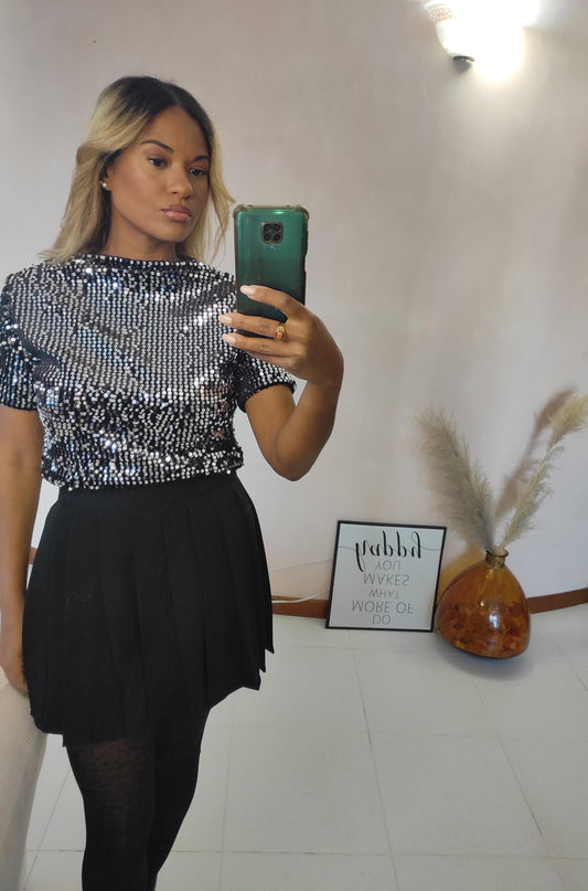 TOP GRIGIO CON PAILLETTES